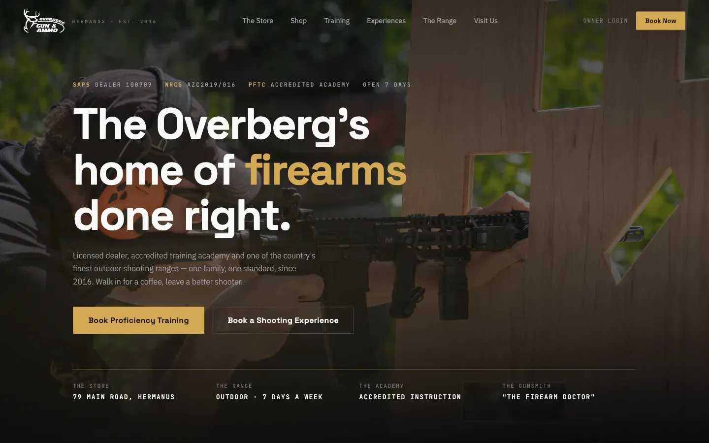 Overberg Gun & Ammo website, home page